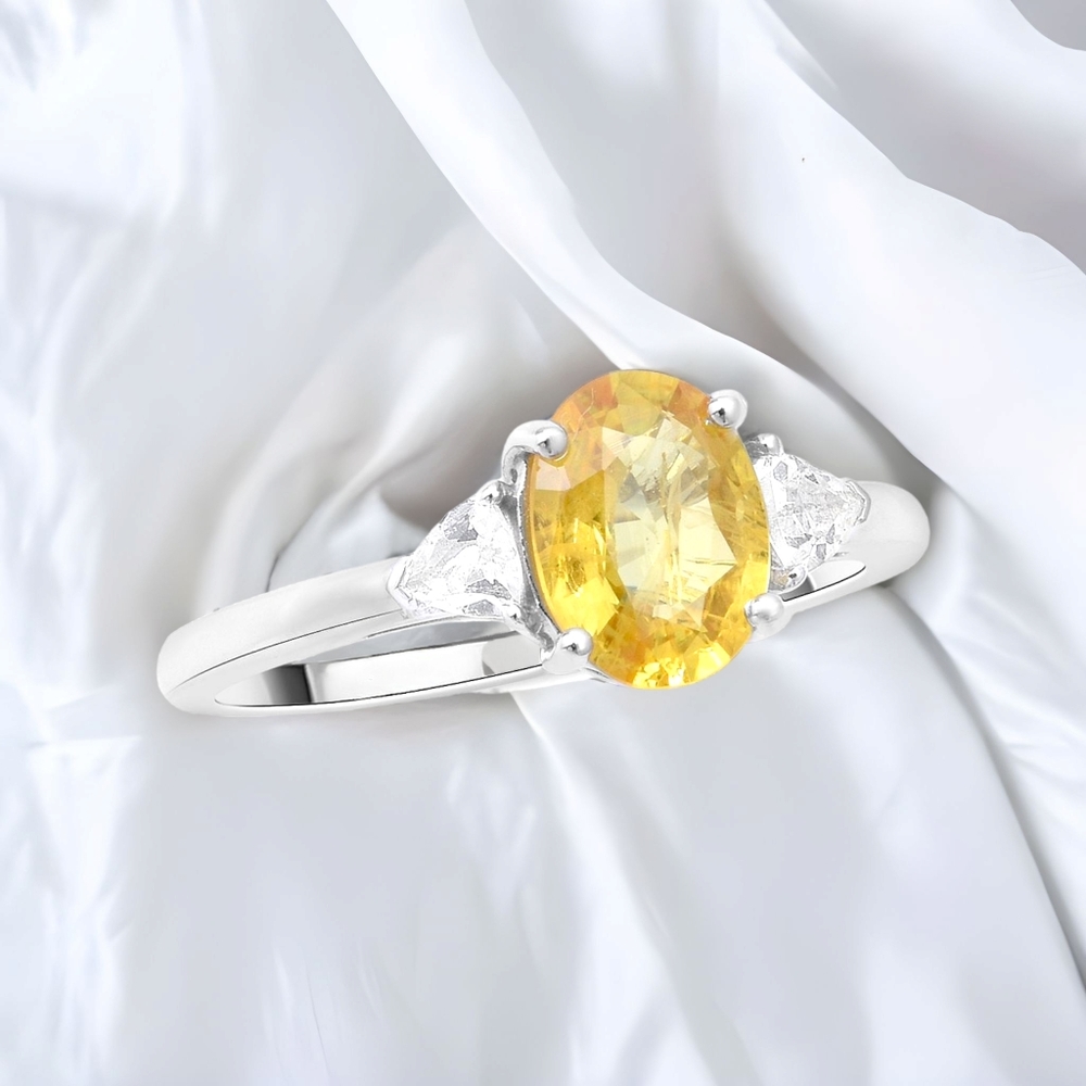 NWT RARE MADAGASCAR YELLOW SAPPHIRE & WHITE TOPAZ RING IN PLATINUM OVER STERLING